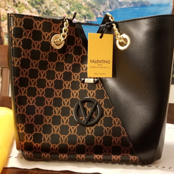 Valentino By Mario Valentino Sandrine Monogram Leather Shoulder Bag, Black - Picture 5 of 10